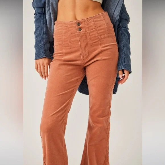 Free People Corduroy Jayde Flare Jeans - Orange - Picture 2 of 6